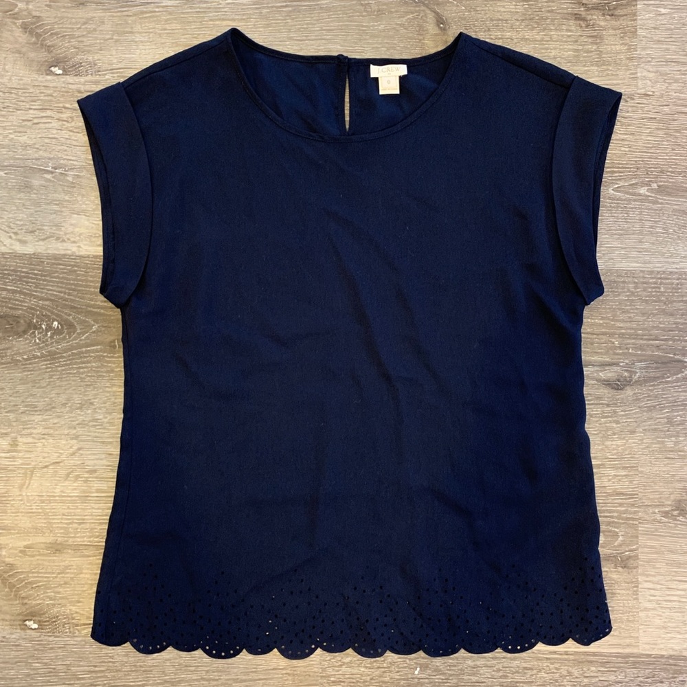 Navy JCrew Blouse with Scalloped Bottom